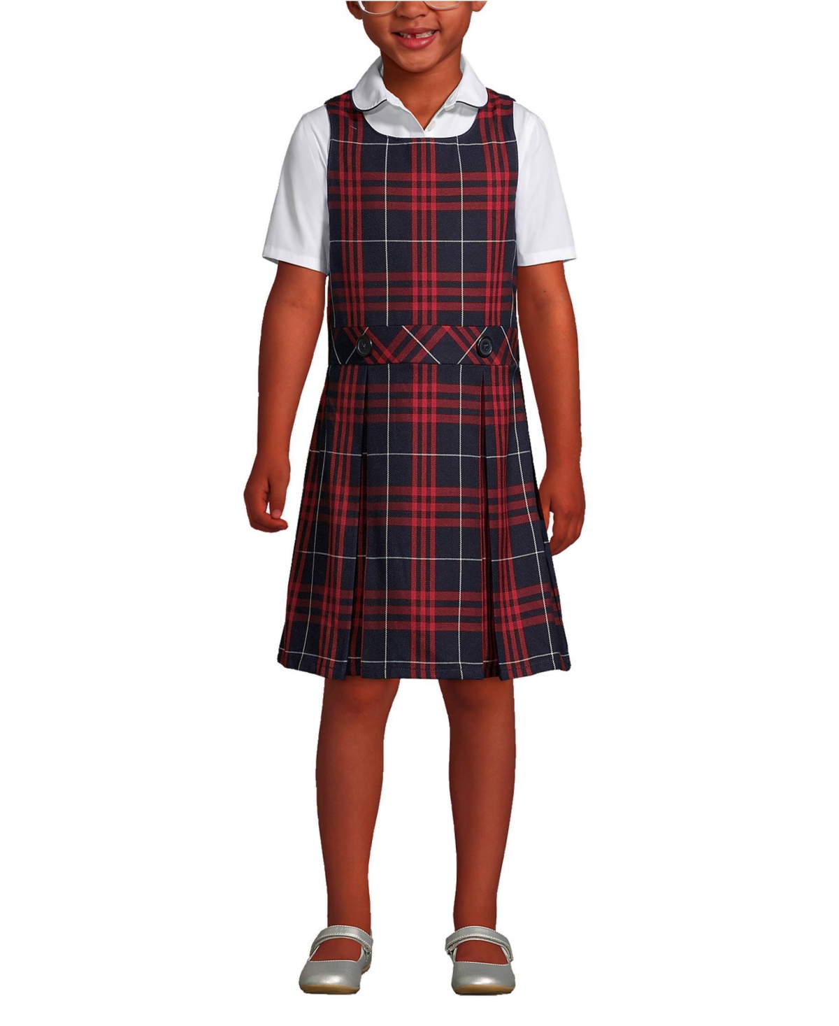 Lands' End Little Girls School Uniform Plaid Jumper Top of Knee