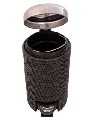 Rattan Round Wastebasket with Metal Lid