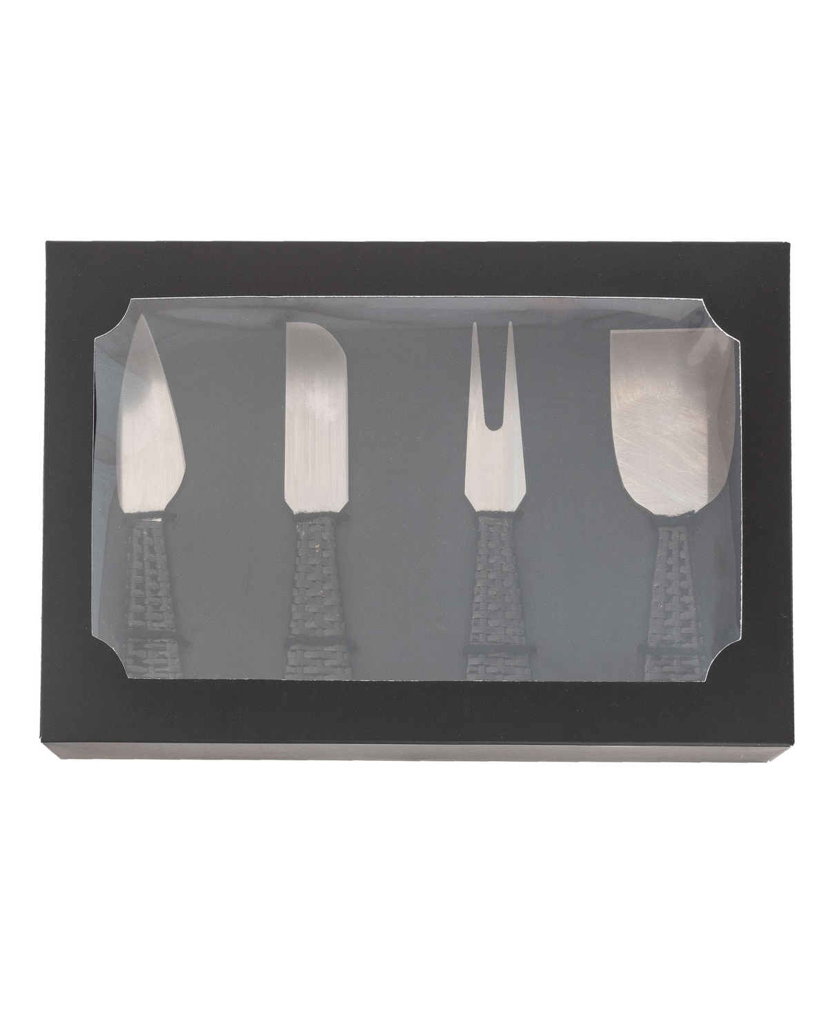 Artifacts Trading Company Rattan Stainless Steel 4 Piece Cheese Knives Set With Gift Box In Tudor Black