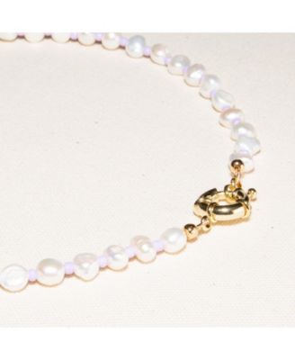 18K Gold Plated Freshwater Pearls with Purple Glass Beads - Taro Necklace 17" For Women