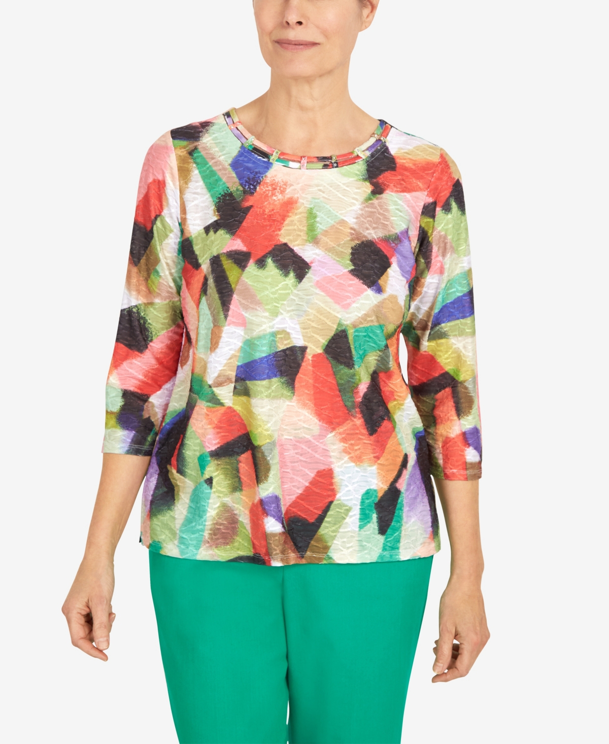 Alfred Dunner Petite Island Vibes Double Strap Stained Glass Color Block Top In Multi