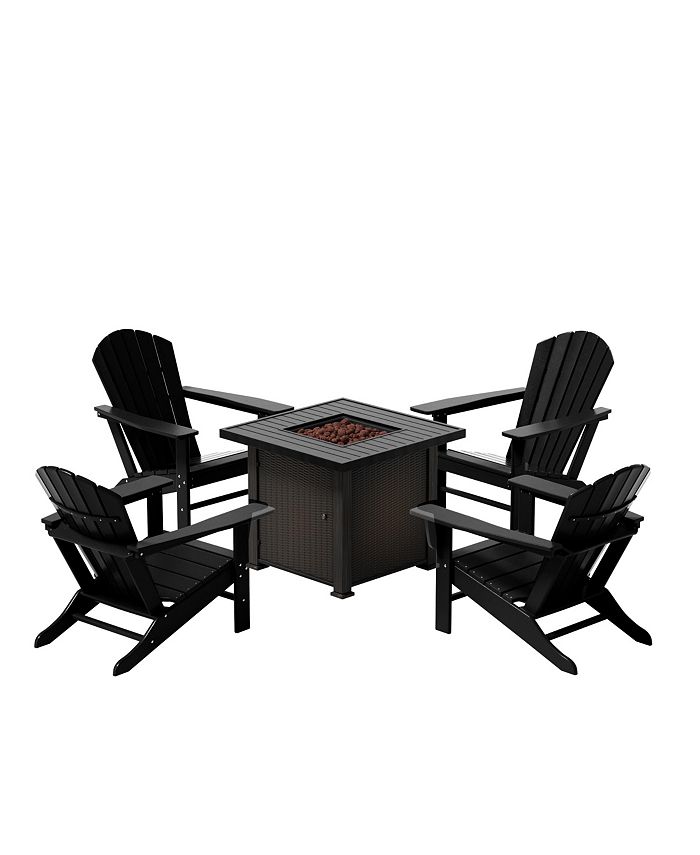 WestinTrends Outdoor Patio Adirondack Chair With Square Fire Pit Table