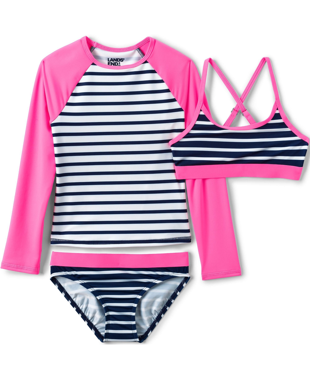 Lands End Child Girls Rash Guard Swim Top Bikini Top Bottoms Swimsuit Set In White deep Sea Navy Stripe ModeSens
