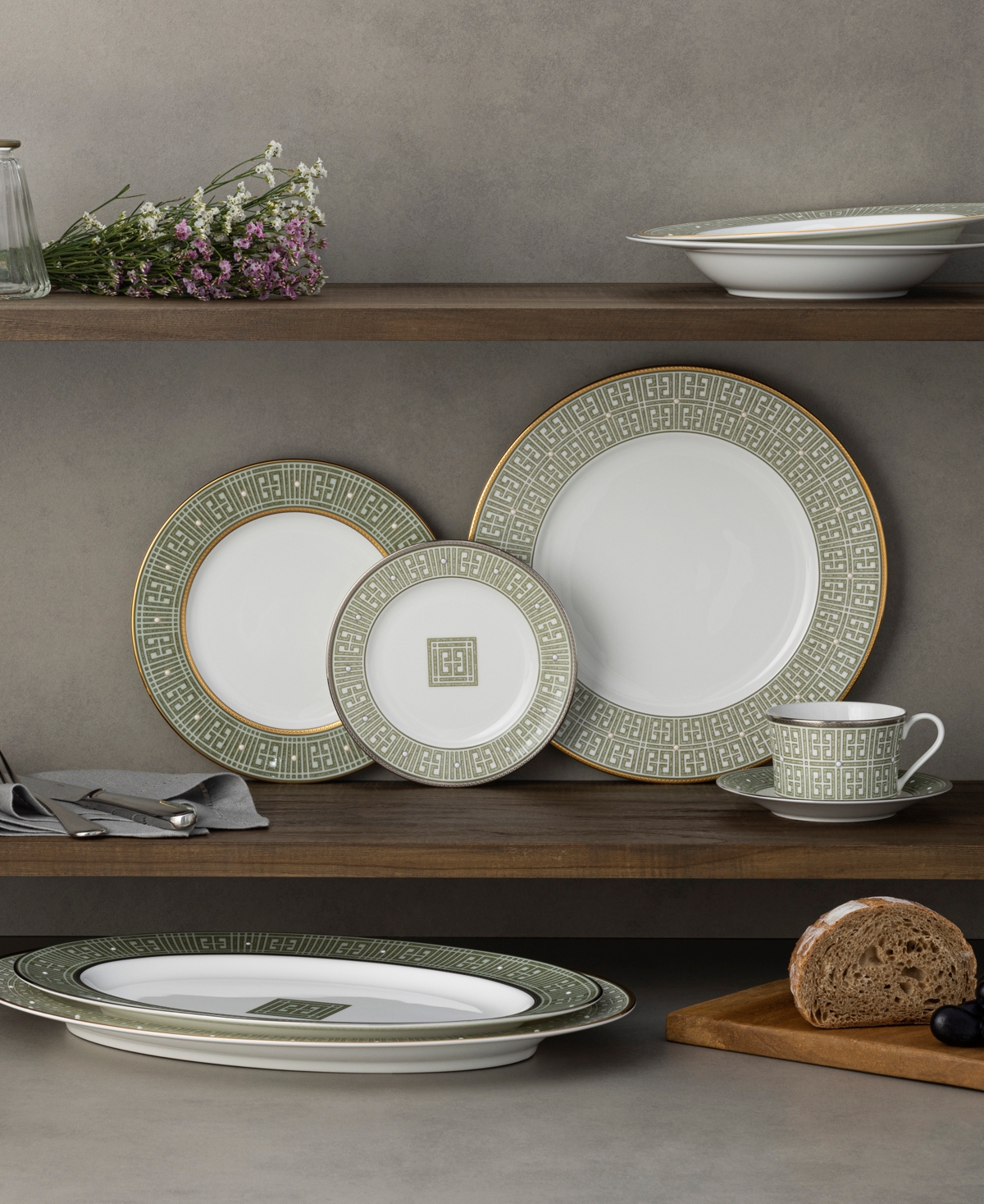 Noritake Infinity Green Platinum Oval Platter, 14" In Green Platinum