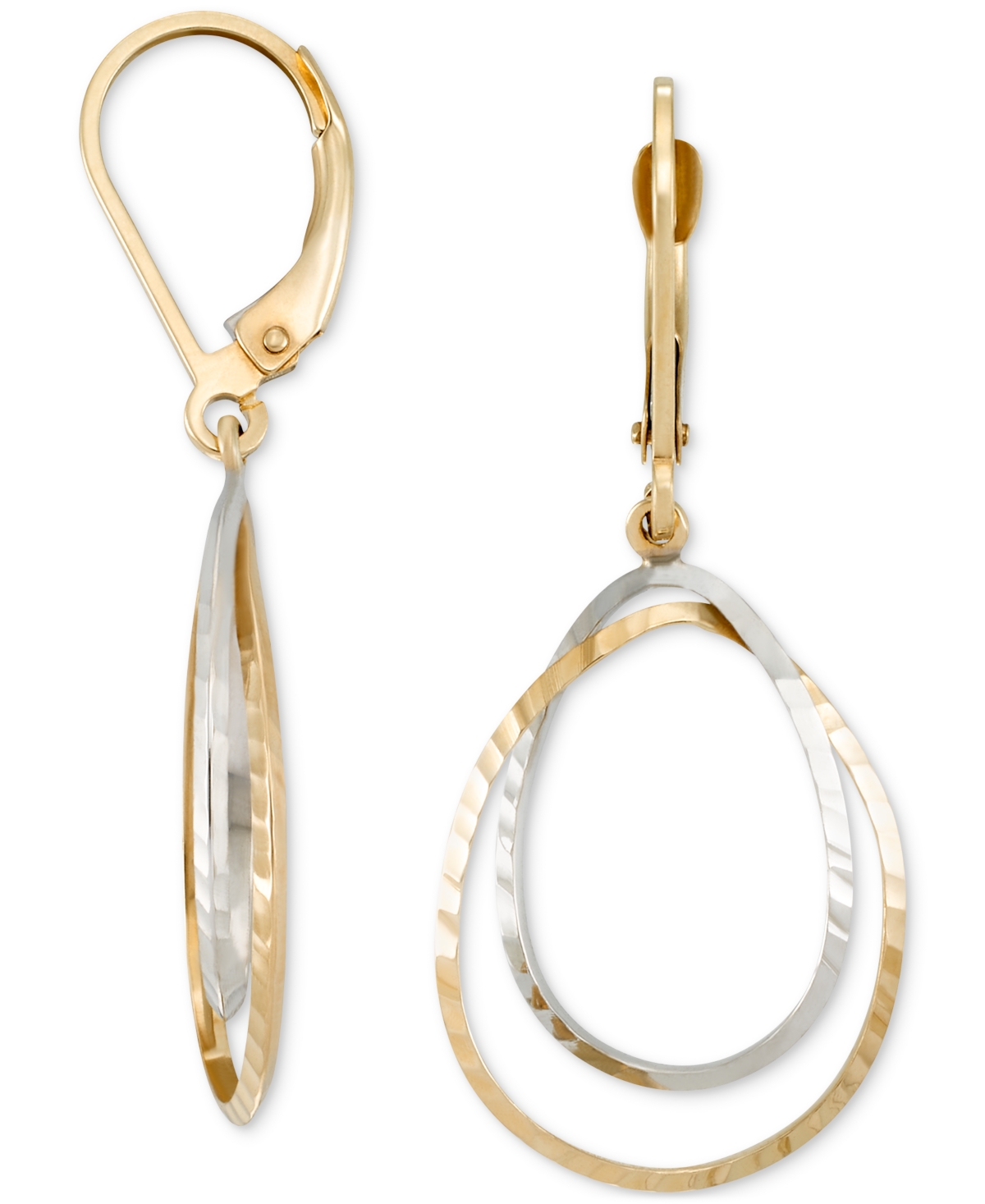 Macy's Textured Double Teardrop Leverback Drop Earrings In 10k Two-tone Gold