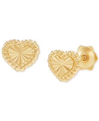 Children's Beaded Heart Stud Earrings in 14k Gold