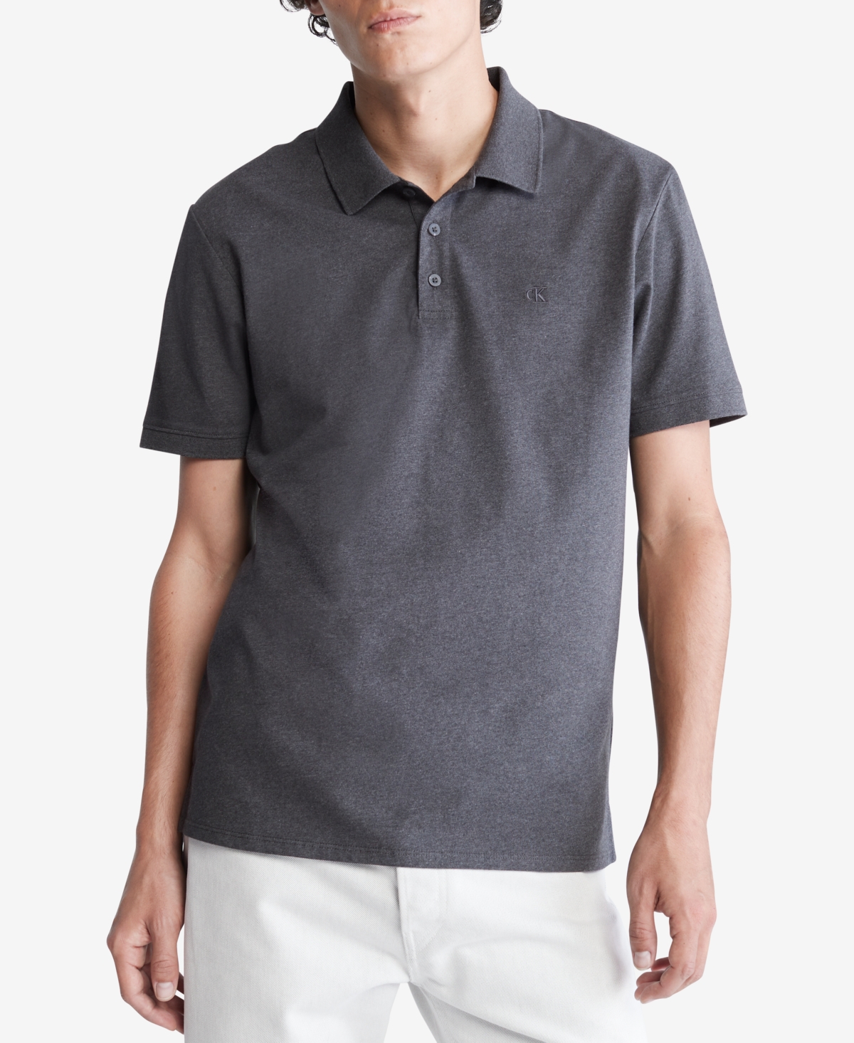 Calvin Klein Men's Regular-fit Smooth Cotton Monogram Logo Polo Shirt In Gunmetal Heather
