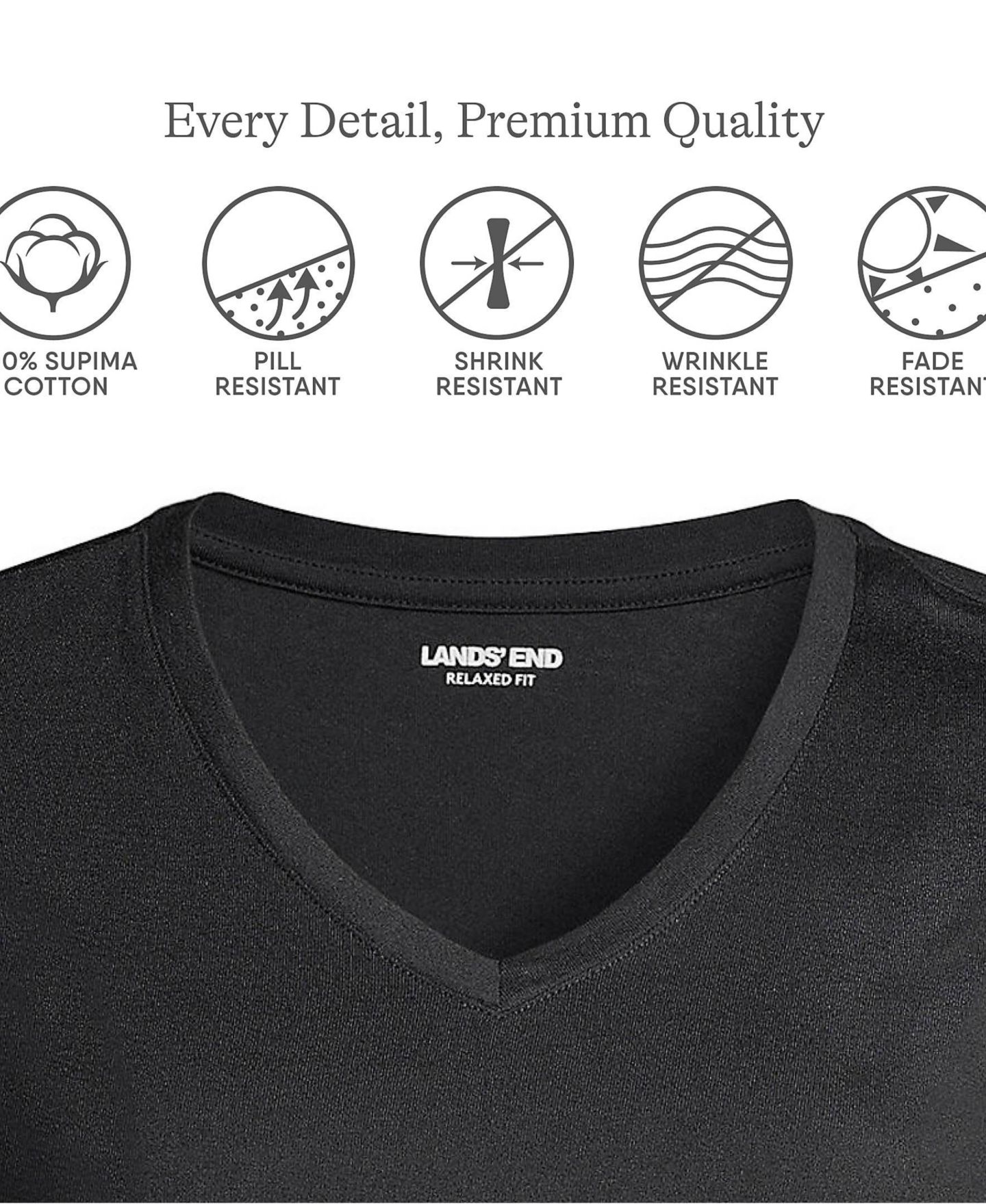 Женская футболка Lands' End Supima Cotton Long Sleeve V-Neck, цвет: Чёрный — фото 25