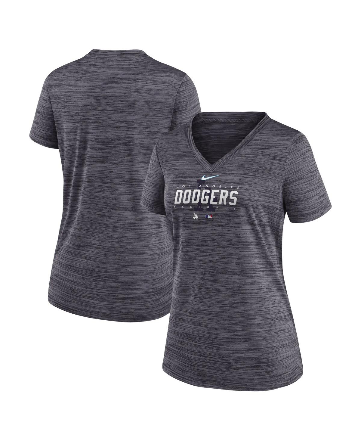 Women's Nike Black Los Angeles Dodgers Authentic Collection Velocity Practice Performance V-Neck T-shirt - Black