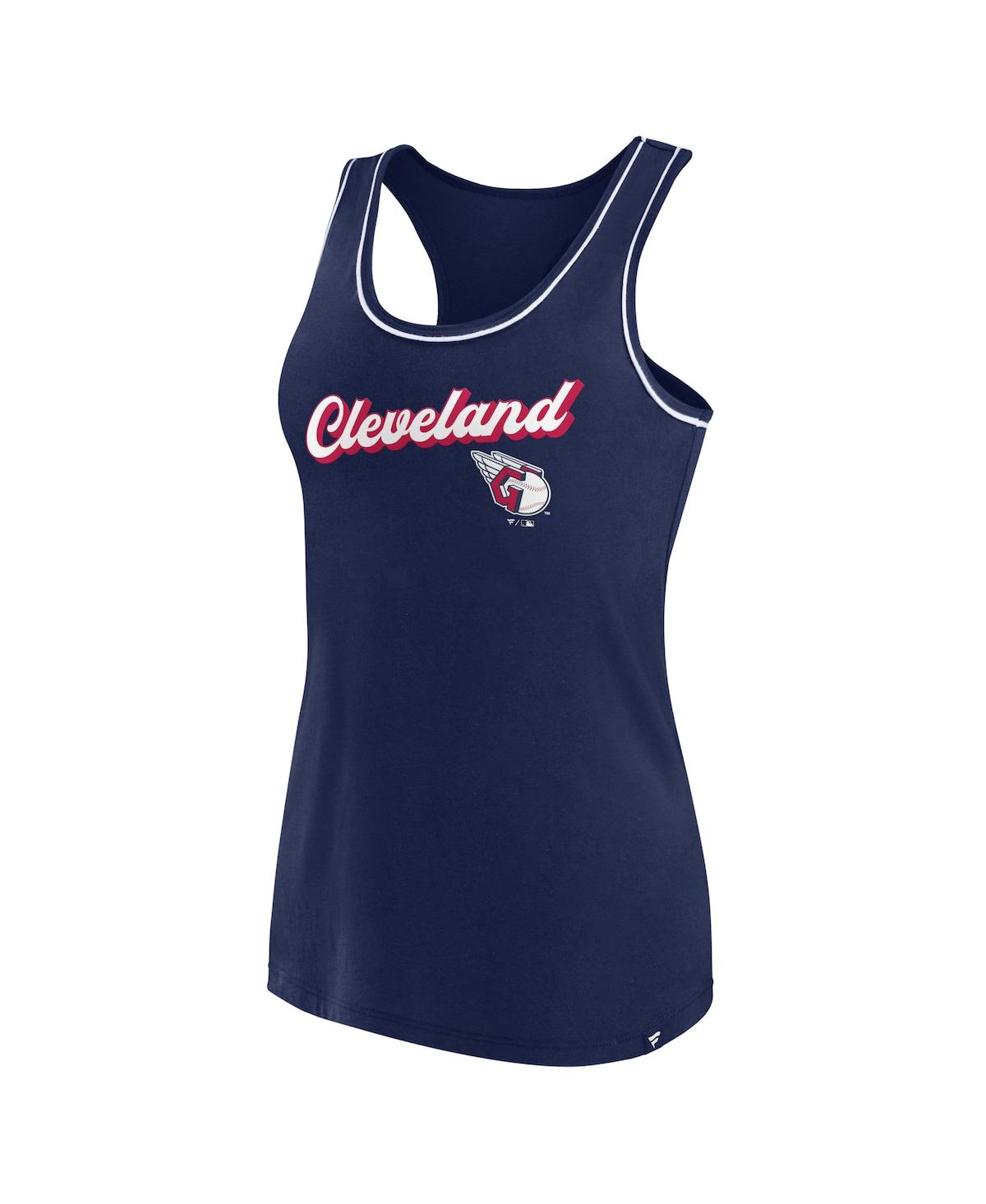 Shop Fanatics Women's  Navy Cleveland Guardians Wordmark Logo Racerback Tank Top