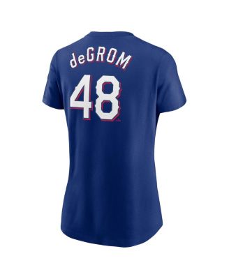 Women's Jacob deGrom Royal Texas Rangers 2023 Name and Number T-shirt
