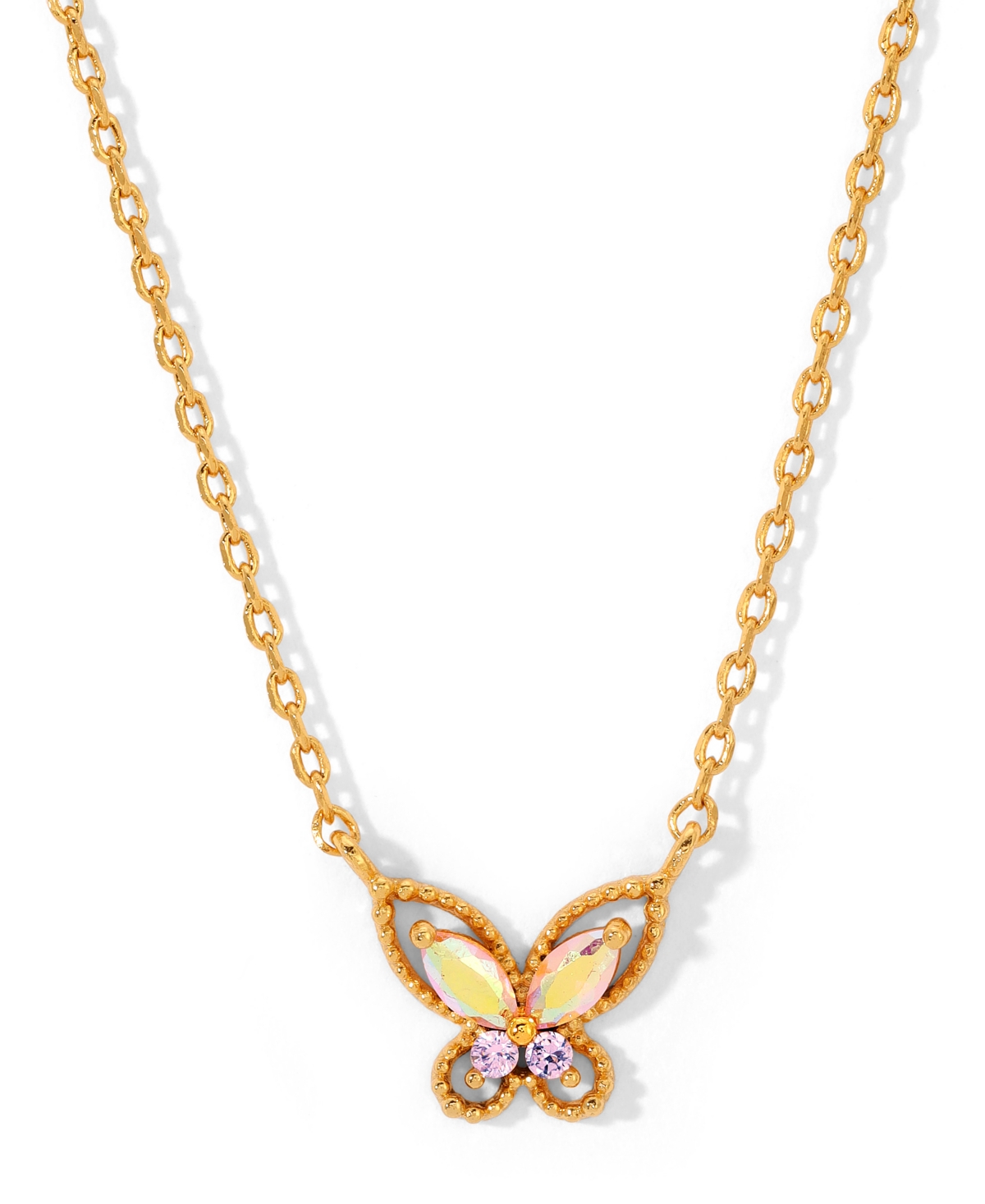 Girls Crew Faux Cubic Zirconia Float Like A Butterfly Necklace In Gold