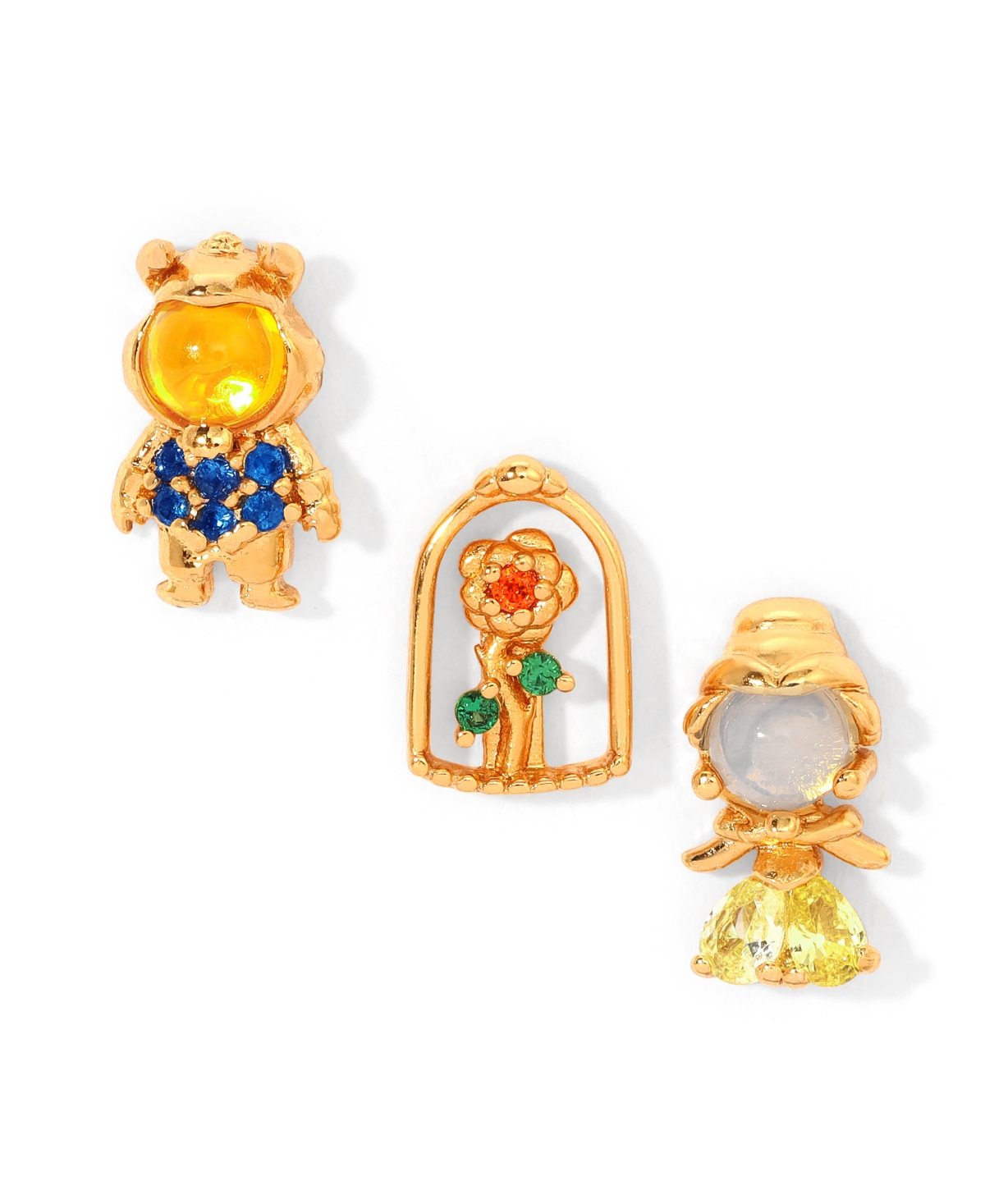 Girls Crew Crystal Multi-color Disney Princess Beauty And The Beast Stud Earring Set In Gold
