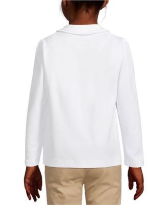 Girls School Uniform Long Sleeve Ruffled Peter Pan Collar Polo Knit Shirt