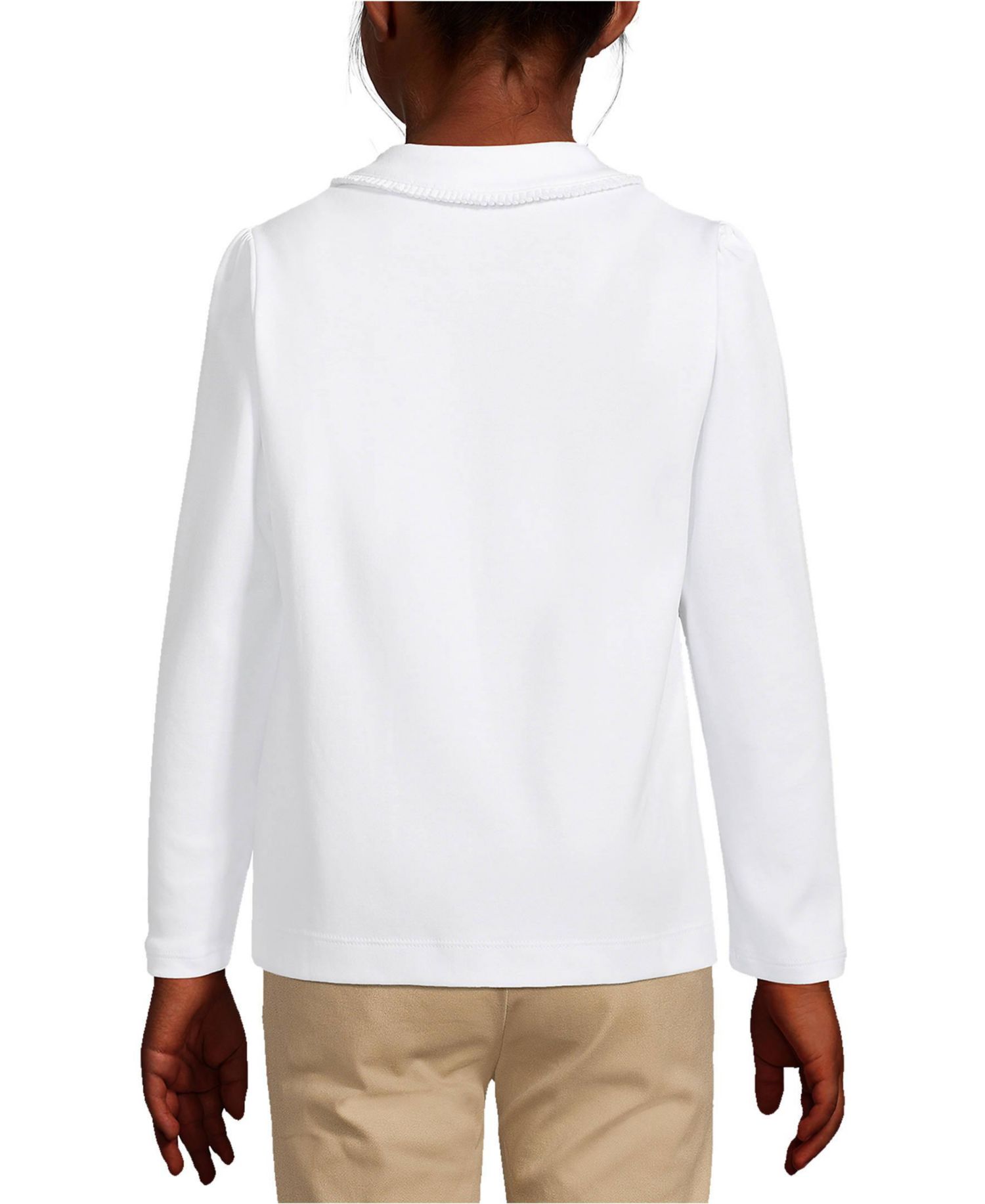 School Uniform Girls Long Sleeve Ruffled Peter Pan Collar Polo Knit Shirt