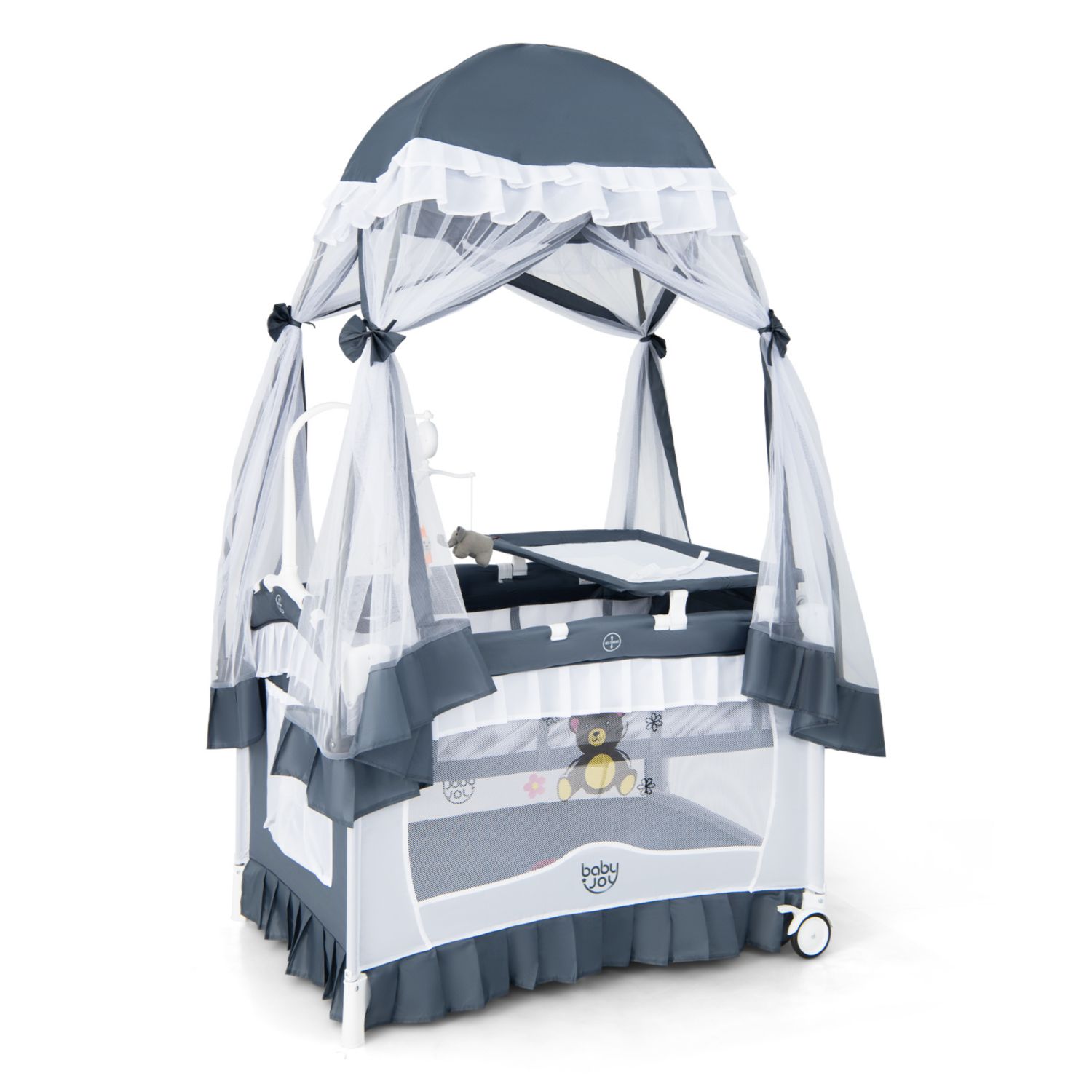 4 in 1 Portable Baby Playard Crib Bassinet Bed Changing Table Canopy
