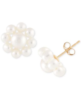 Cultured Freshwater Pearl (2-3/4 - 4-1/2mm) Flower Stud Earrings in 14K Gold