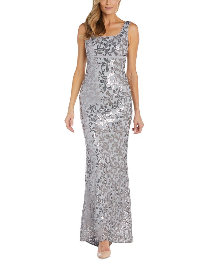 R & M Richards Women's Sequinned Beaded Long Dress Green Size 20W