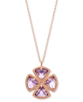 Macy's - Green Agate Clover 18" Pendant Necklace (2-7/8 ct. t.w.) in 14k Gold-Plated Sterling Silver (Also in Amethyst, Swiss Blue Topaz, & Garnet)