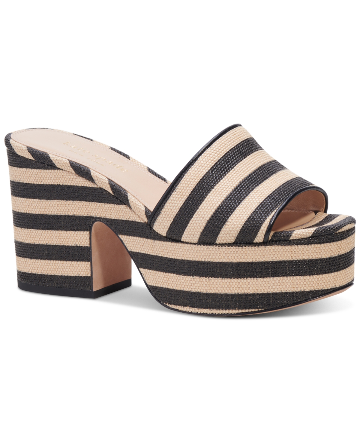 Kate Spade Ibiza Raffia Platform Slide Sandals In Black/beach Sand