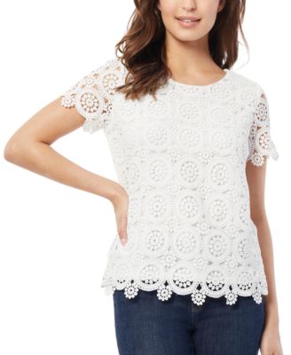 Jones New York - Women's Short-Sleeve Lace Overlay Top