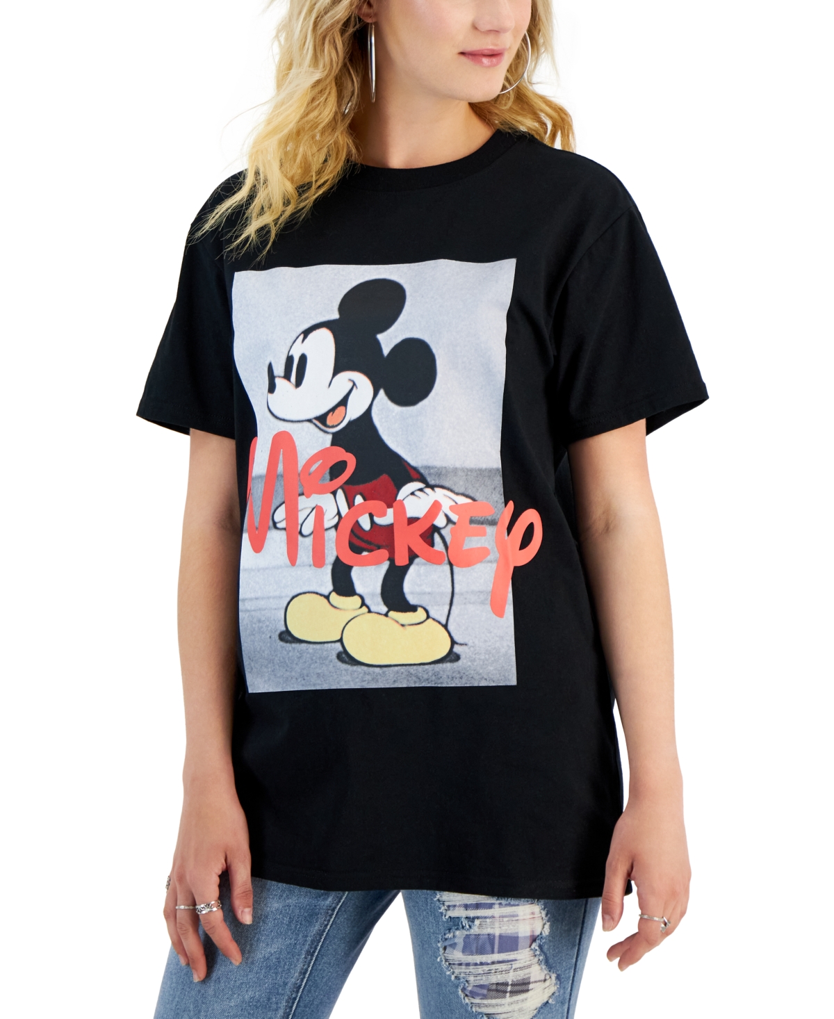 Disney Juniors' Mickey Mouse Boyfriend Short-sleeve T-shirt In Black