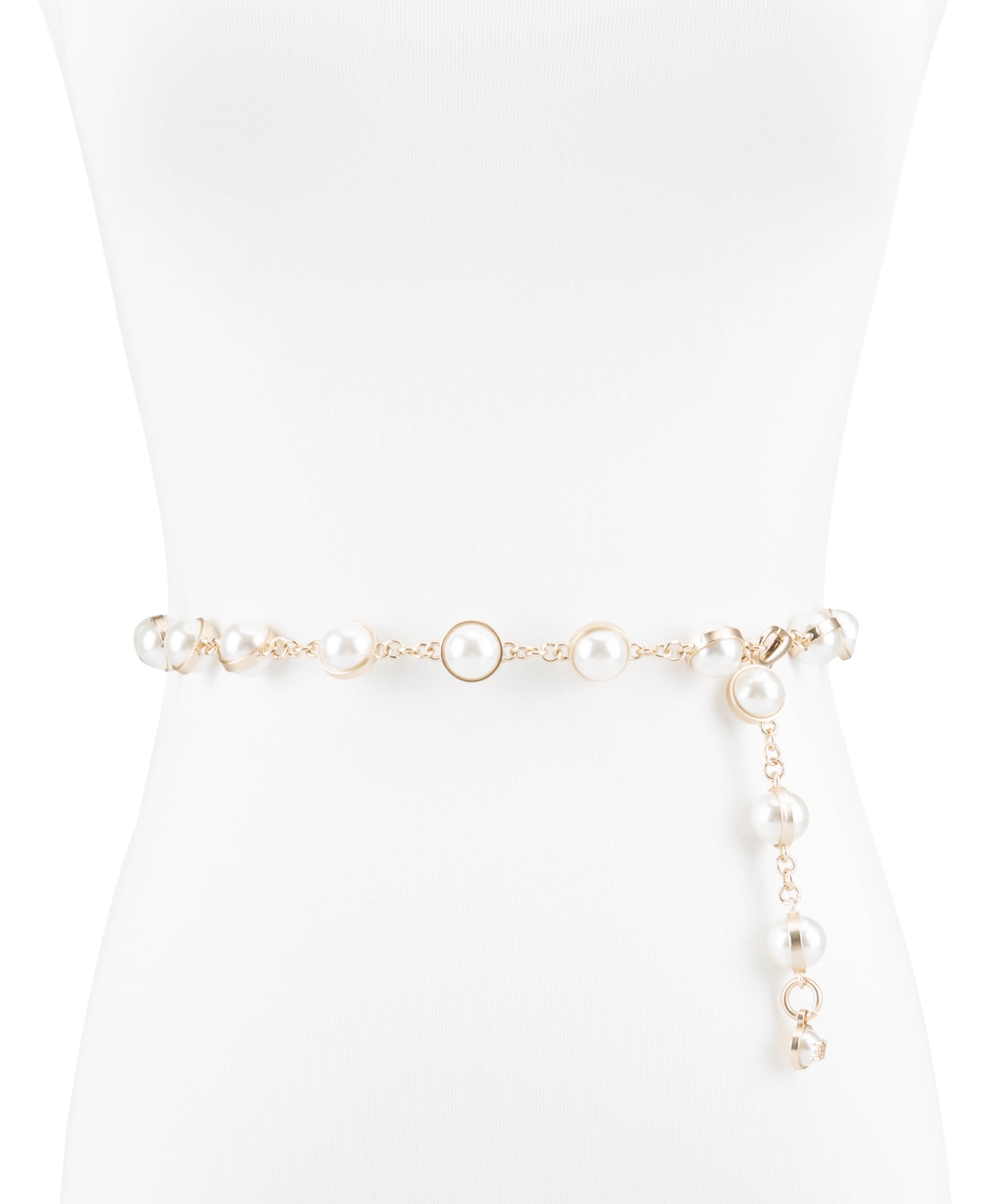 Women's Imitated Pearl Embellished Gold-Tone Chain Dress Belt - Gold, White