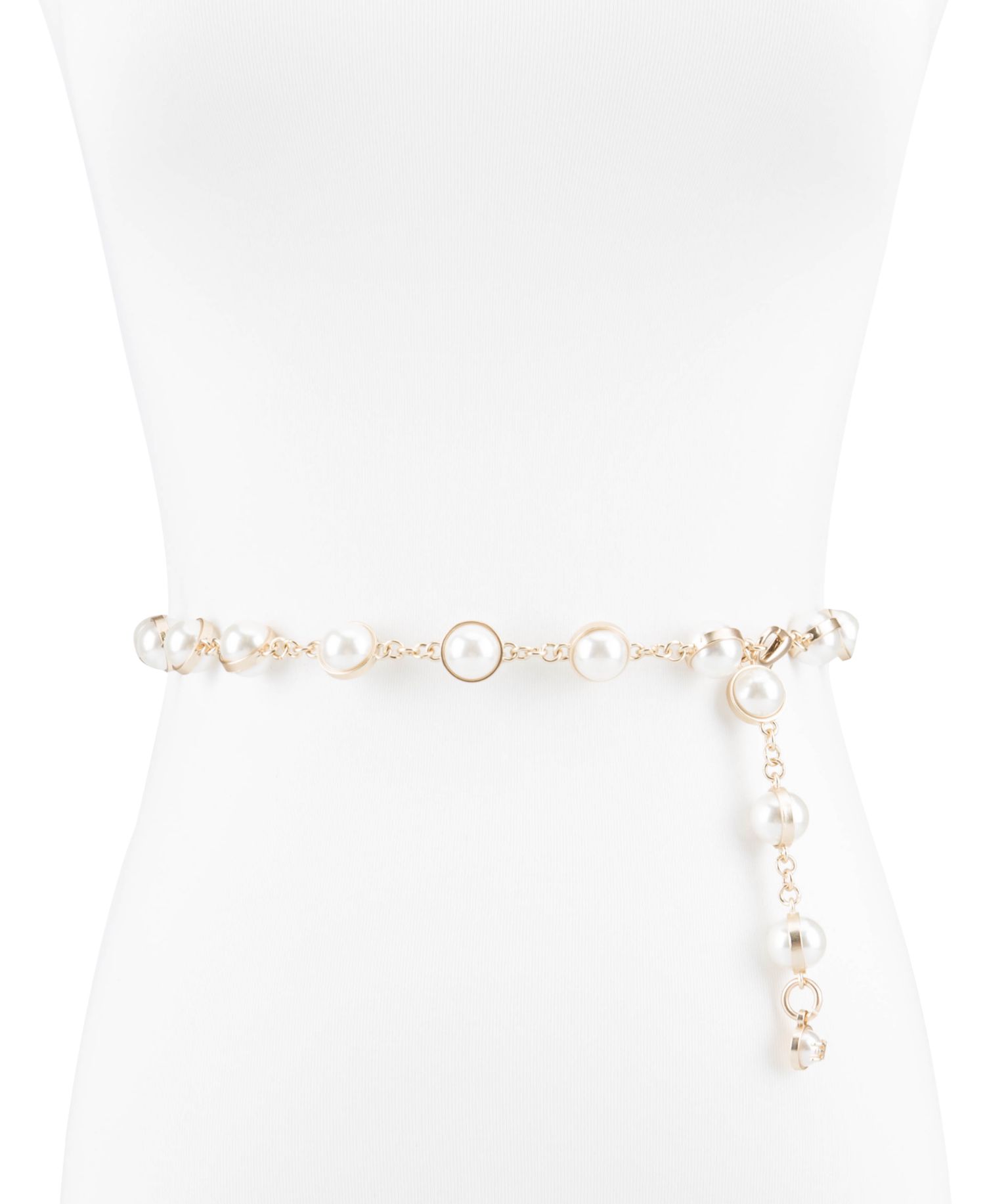 Women's Imitated Pearl Embellished Gold-Tone Chain Dress Belt