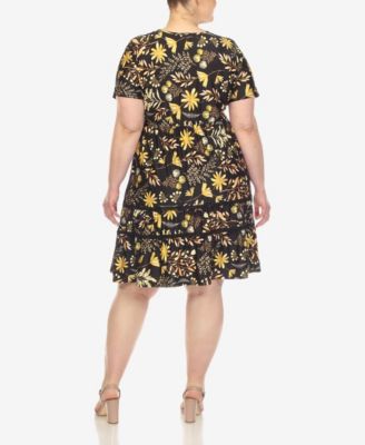 Plus Size Floral Short Sleeve Knee Length Dress