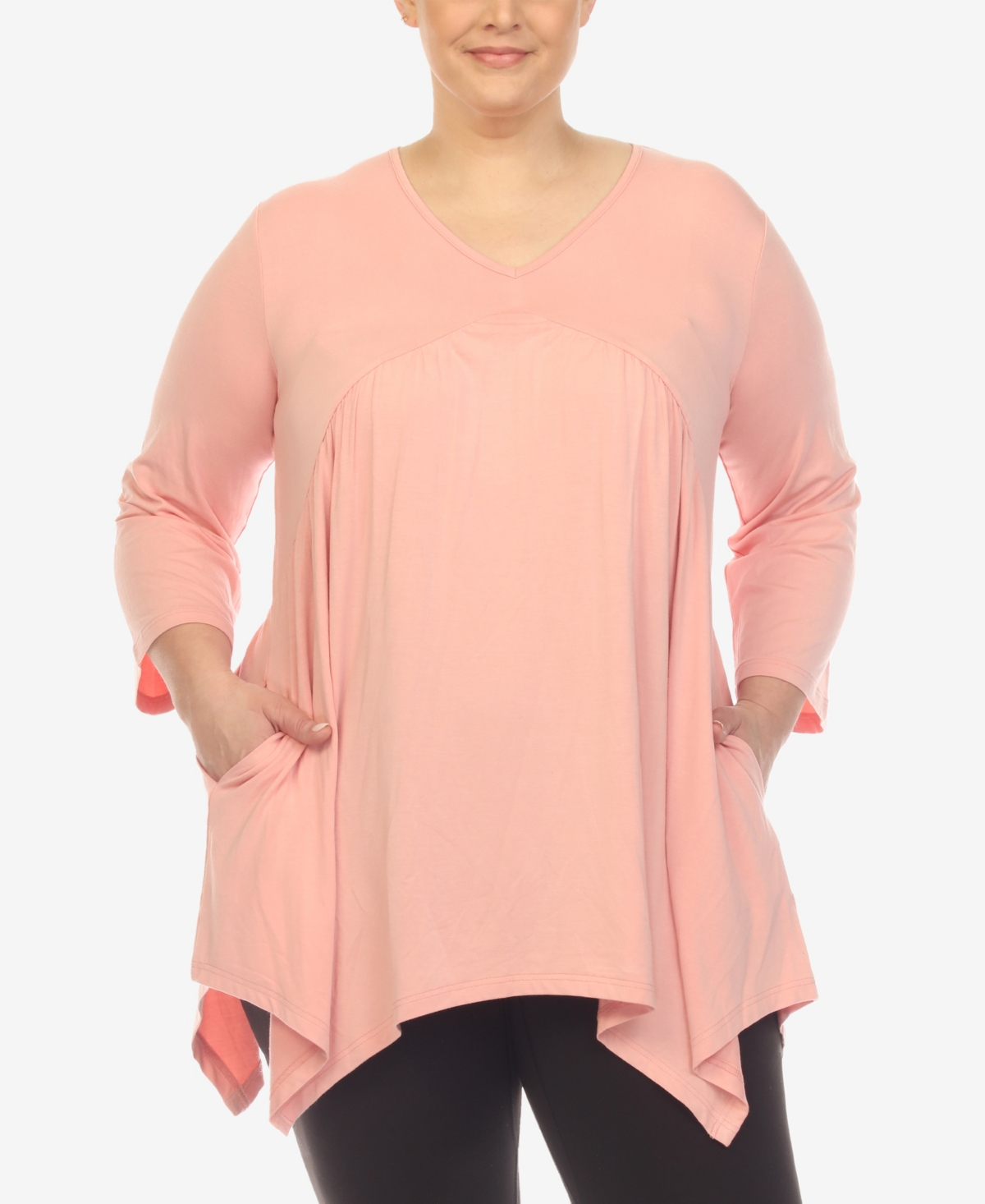 Plus Size Empire Cut V-neck Tunic Top - Pink