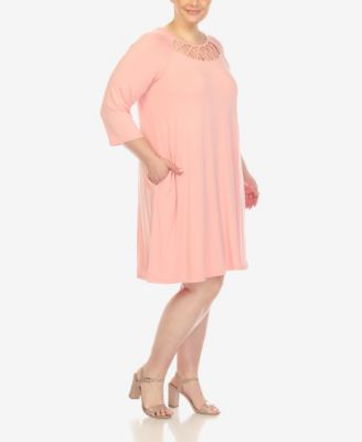 Plus Size Criss Cross Neckline 3/4 Sleeve Swing Dress