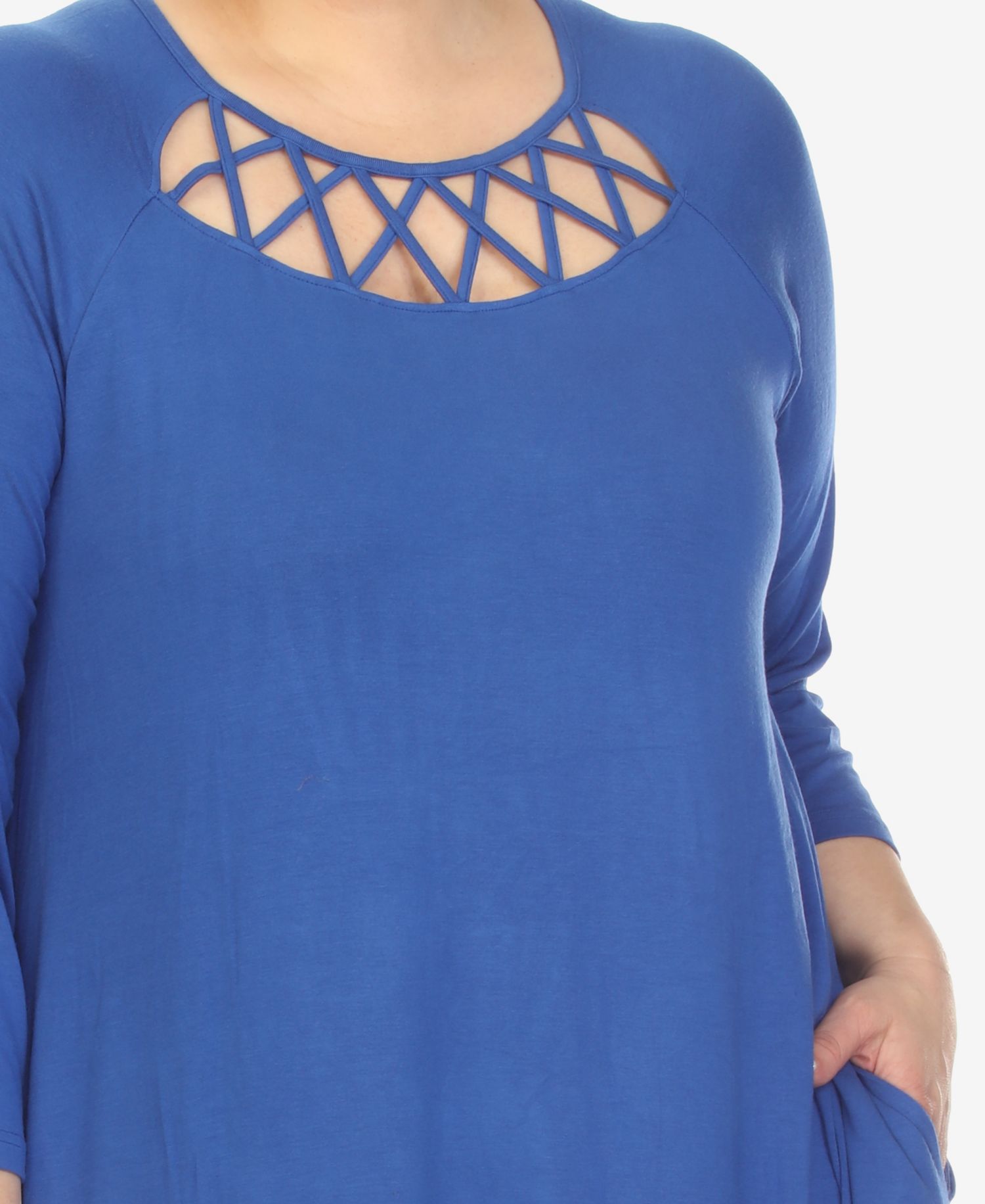 Plus Size Criss Cross Neckline 3/4 Sleeve Swing Dress