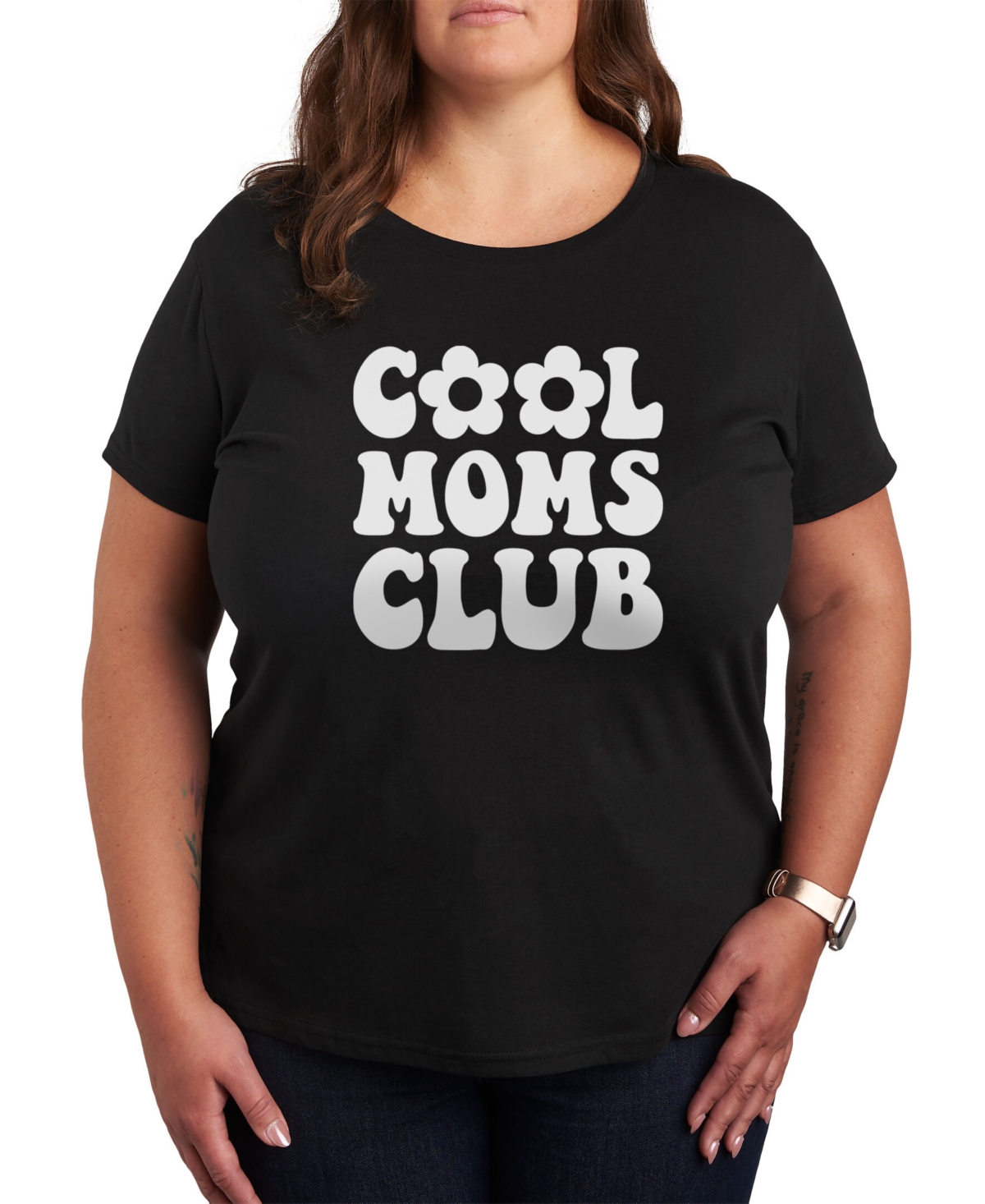 Air Waves Trendy Plus Size Cool Moms Club Graphic T-shirt - Black