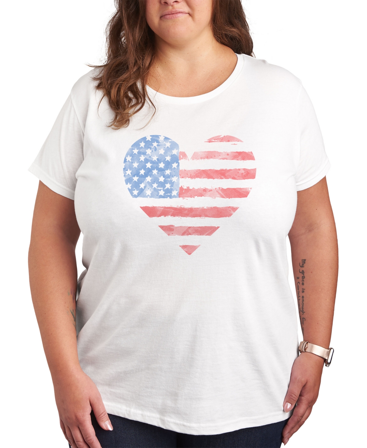 Shop Air Waves Trendy Plus Size Heart Flag Graphic T-shirt In White