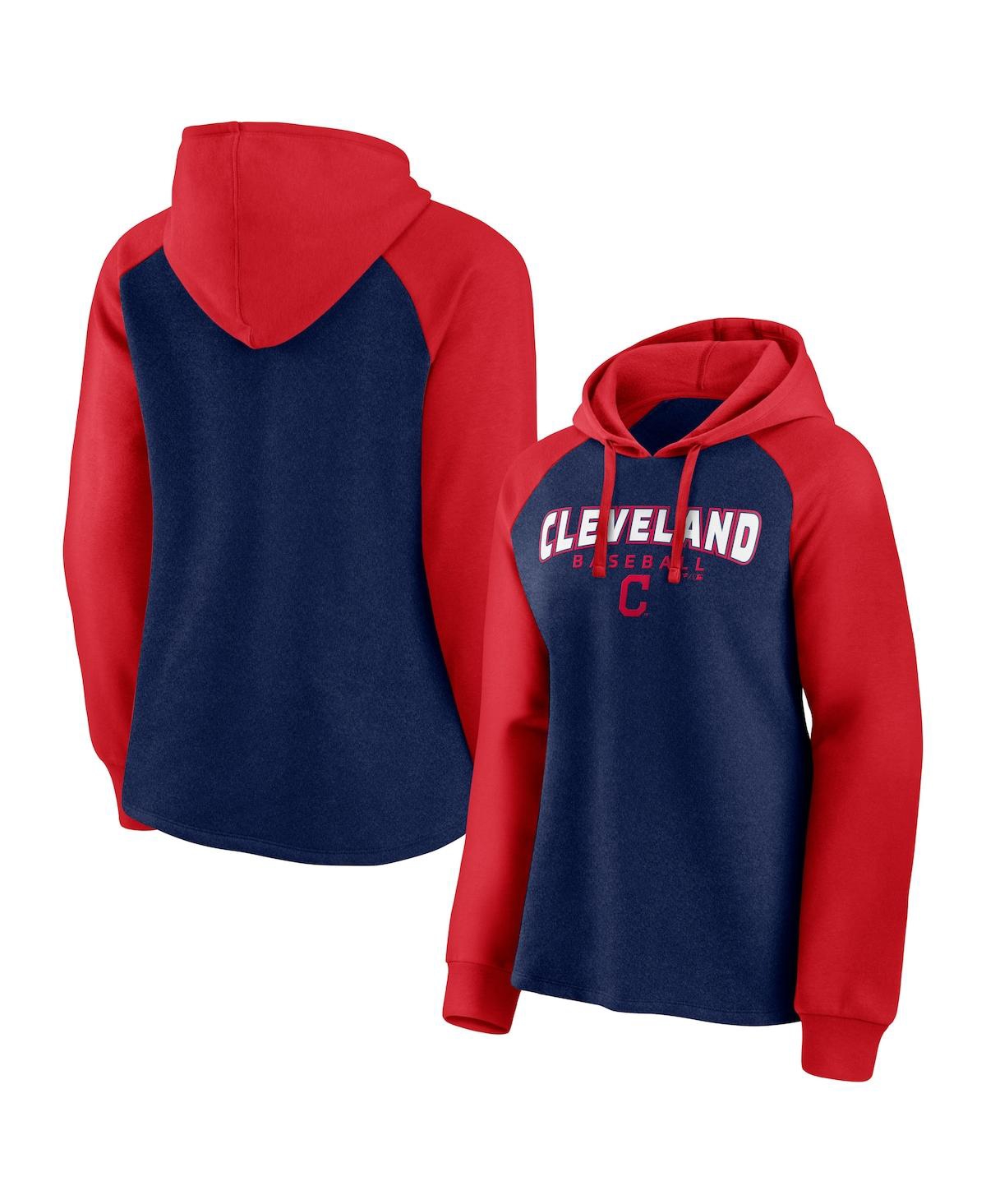 Fanatics Women's  Navy And Red Cleveland Guardians Recharged Raglan Pullover Hoodie In Navy,red