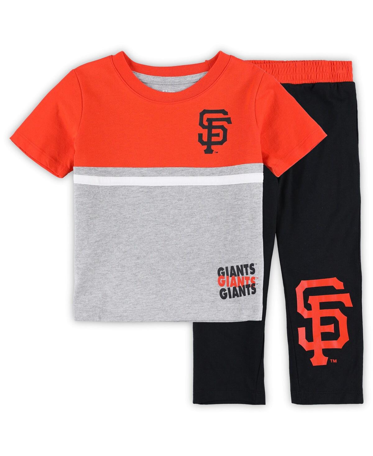 Outerstuff Babies' Toddler Boys And Girls Black, Orange San Francisco Giants Batters Box T-shirt And Pants Set In Black,orange