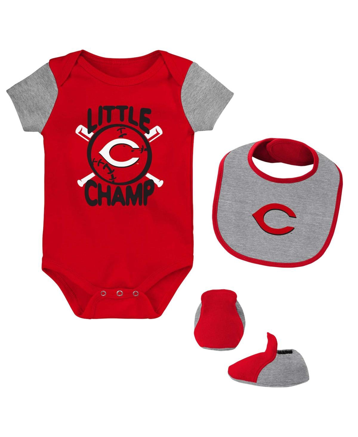 Shop Outerstuff Newborn And Infant Boys And Girls Red, Heather Gray Cincinnati Reds Little Champ Three-pack Bodysuit In Red,heather Gray