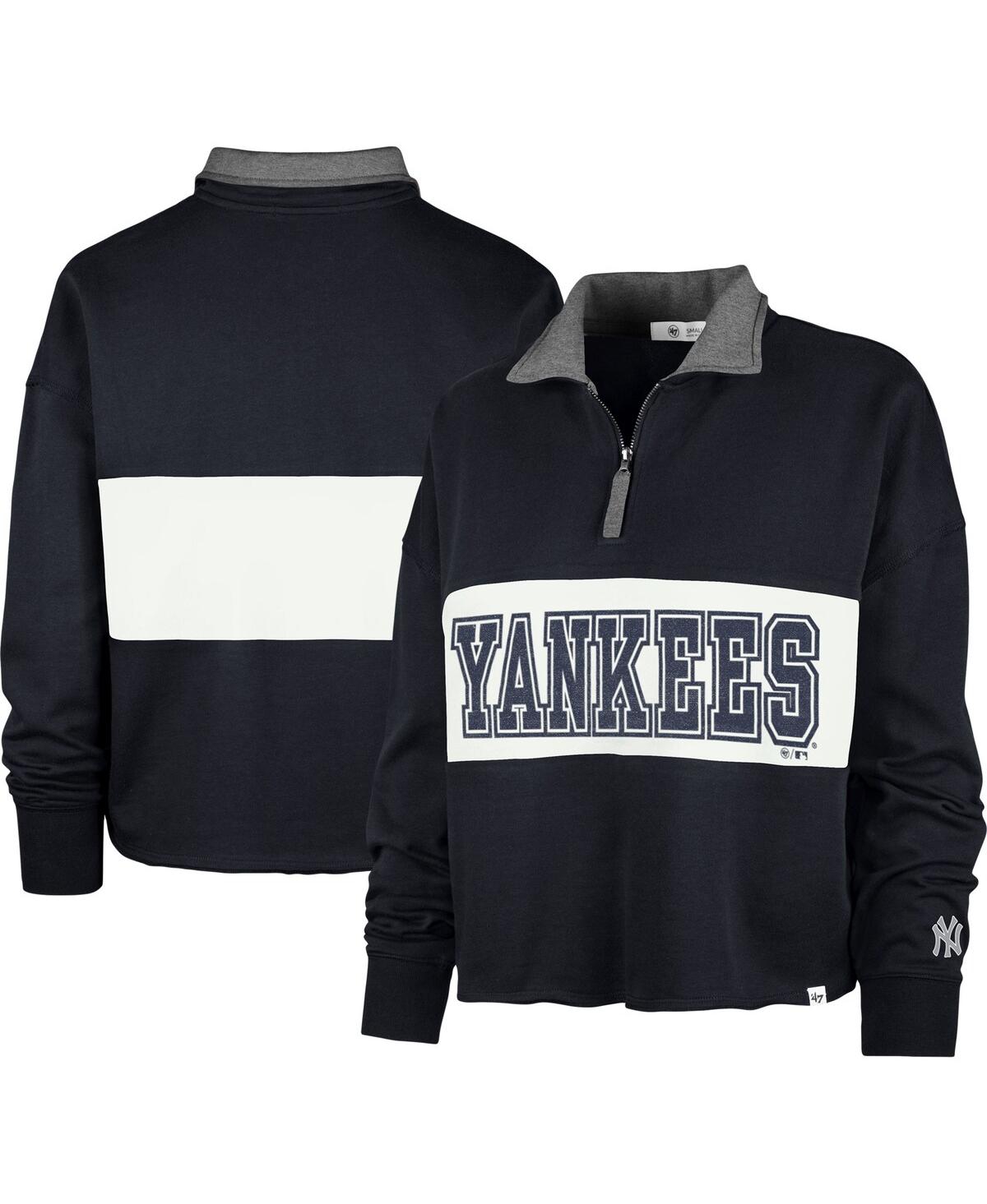 Women's '47 BrandNew York Yankees Remi Quarter-Zip Cropped Top - Navy