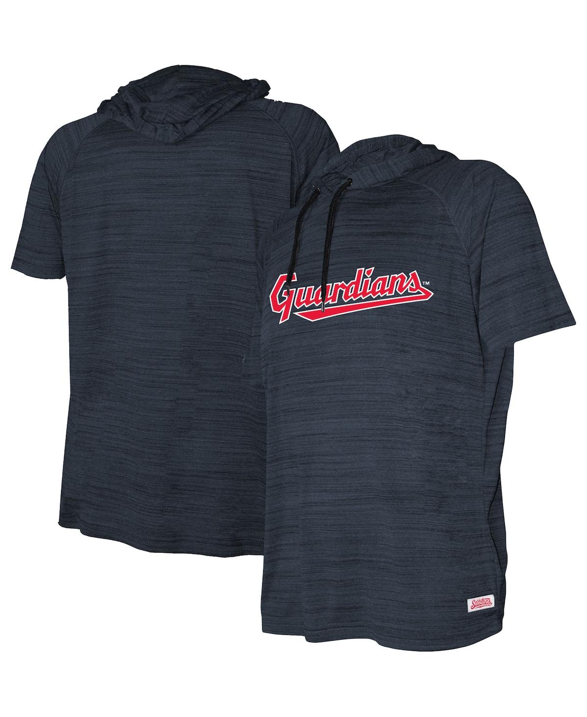 Big Boys and Girls StitchesCleveland Guardians Raglan Short Sleeve Pullover Hoodie - Heather Navy