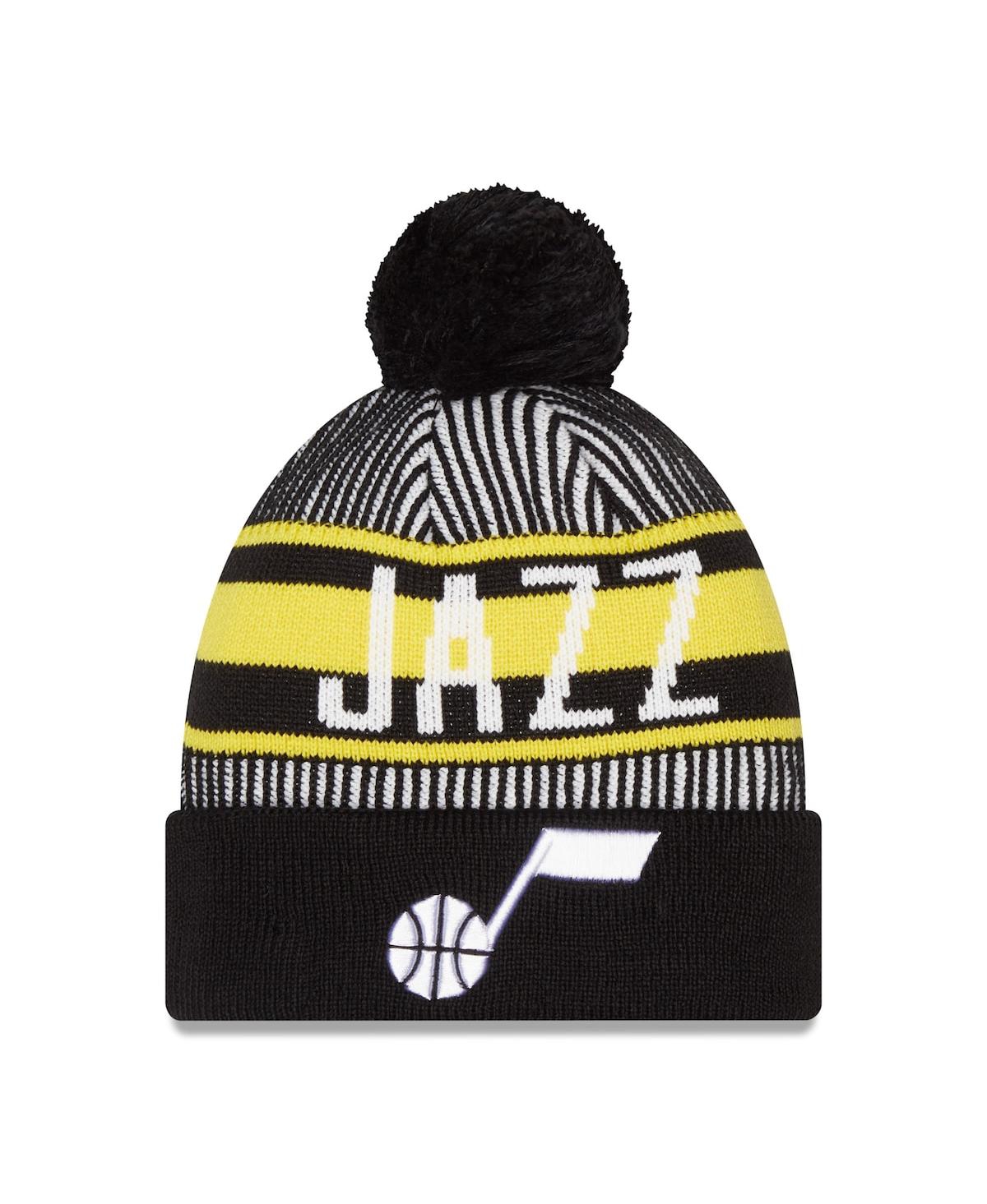 Men's New EraUtah Jazz Striped Cuffed Pom Knit Hat - Navy