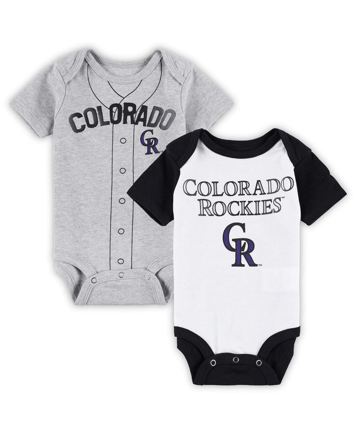 Outerstuff Newborn And Infant Boys And Girls White, Heather Gray Colorado Rockies Little Slugger Two-pack Bodys In White,heather Gray