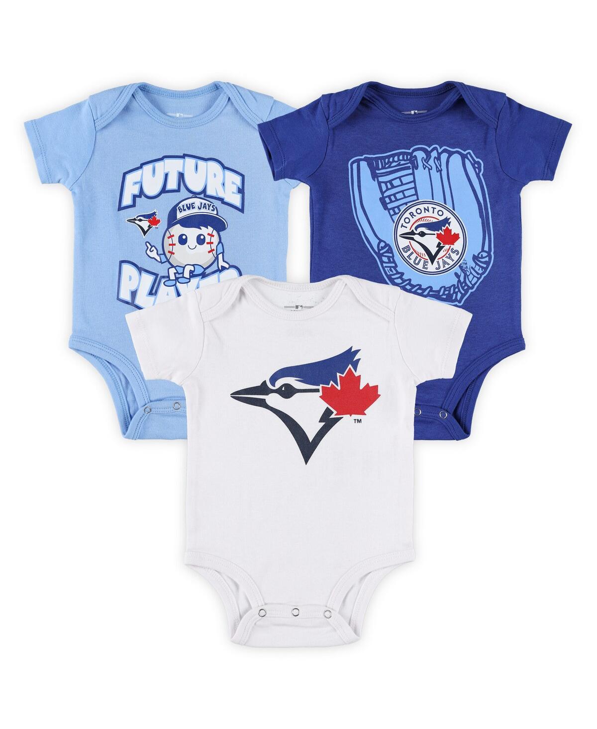 Newborn and Infant Boys and Girls Powder Blue, White Toronto Blue Jays Minor League Player Three-Pack Bodysuit Set - Powder Blue, White