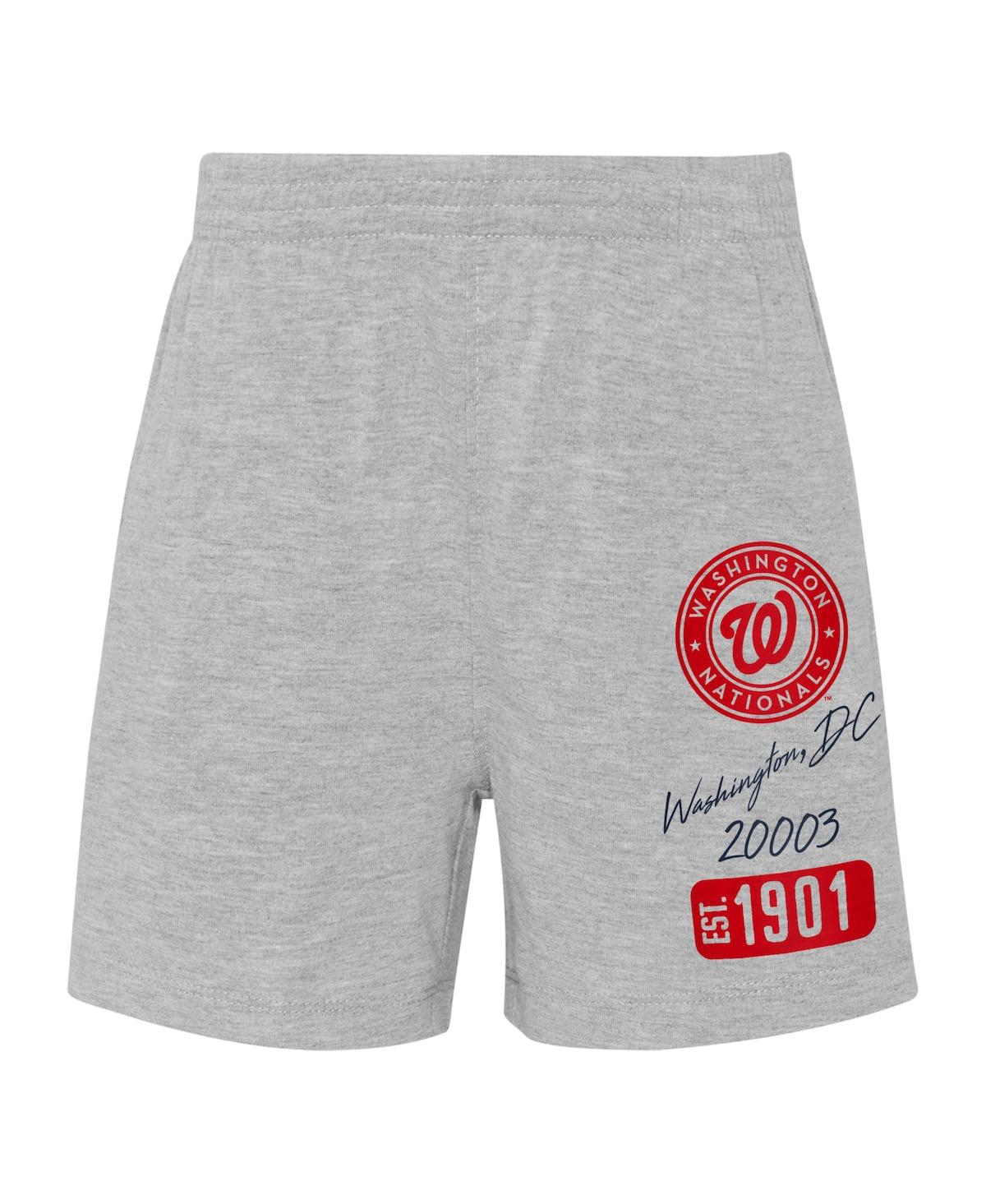 Toddler Boys and Girls Heather Gray Washington Nationals Two-Piece Groundout Baller Raglan T-shirt and Shorts Set - Heather Gray