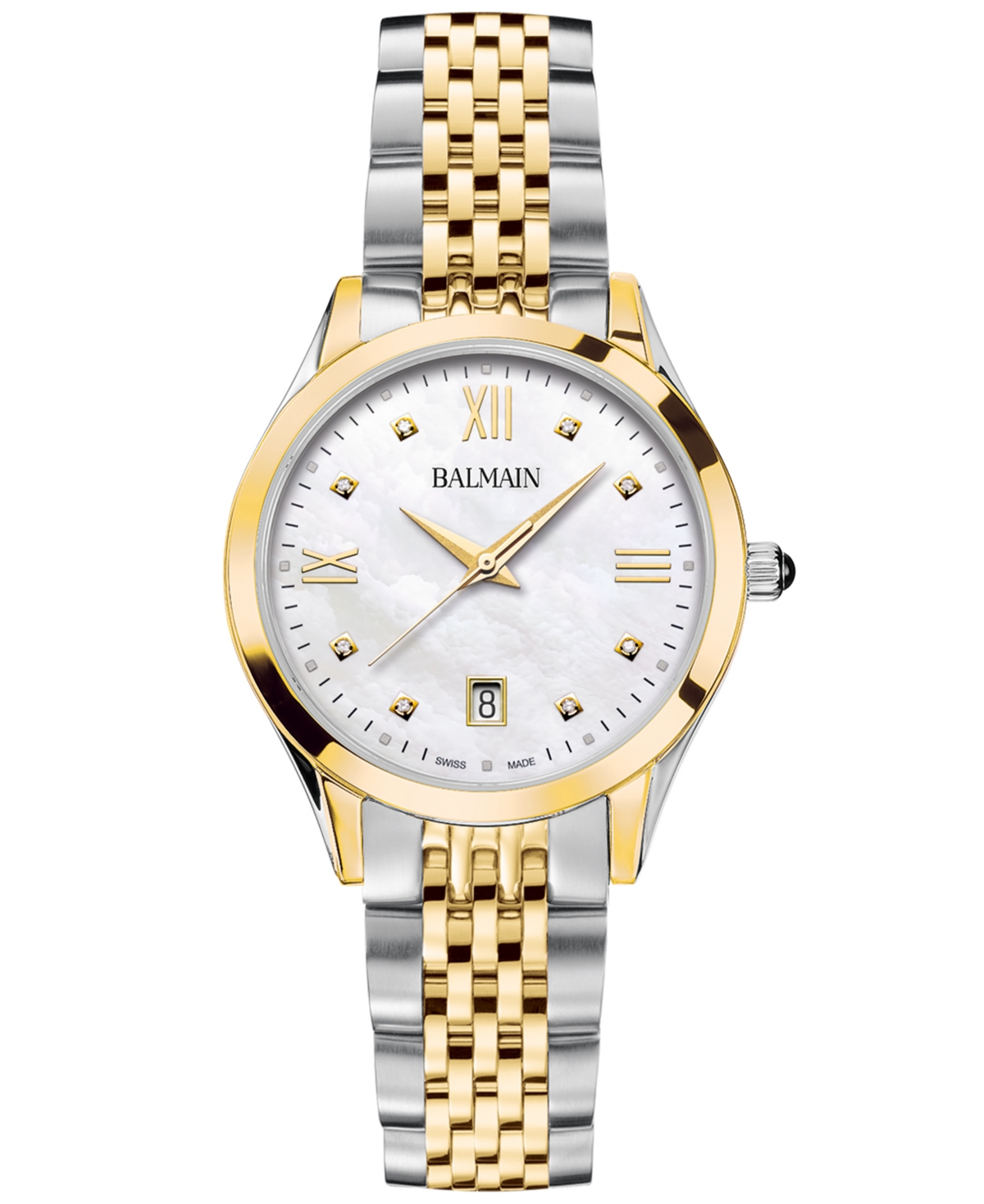 Balmain Women's Swiss Classic R Diamond Accent Two-tone Stainless Steel Bracelet Watch 34mm In Silver,yellow