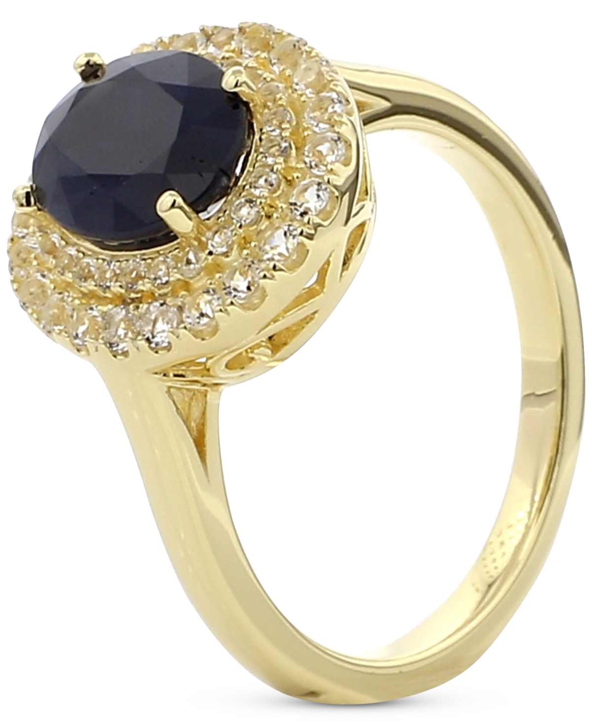 Macy's Sapphire (2 Ct. T.w.) & White Topaz (1/2 Ct. T.w.) Halo Ring In Gold-plated Sterling Silver (also In In Sapphire