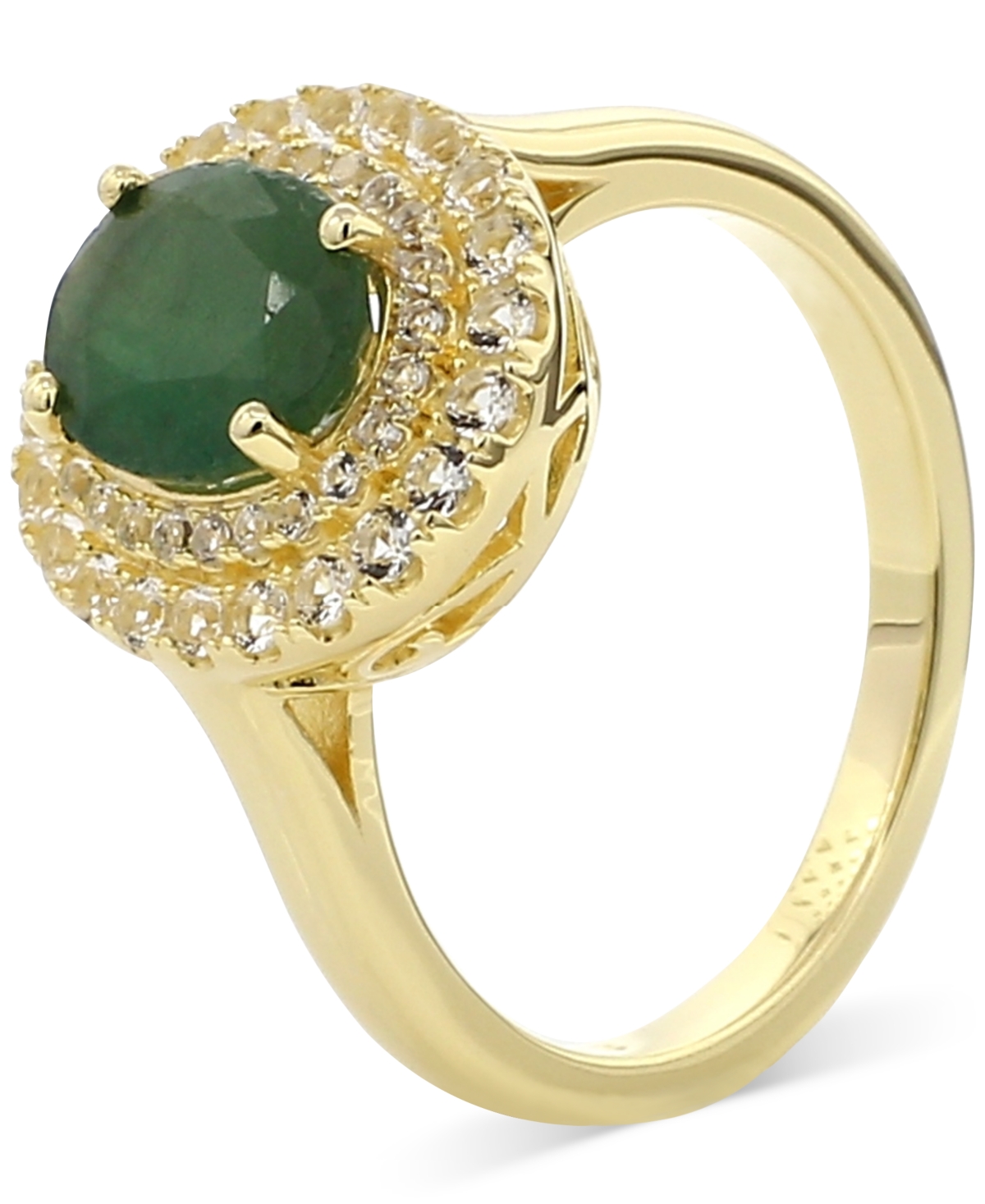 Macy's Sapphire (2 Ct. T.w.) & White Topaz (1/2 Ct. T.w.) Halo Ring In Gold-plated Sterling Silver (also In In Emerald