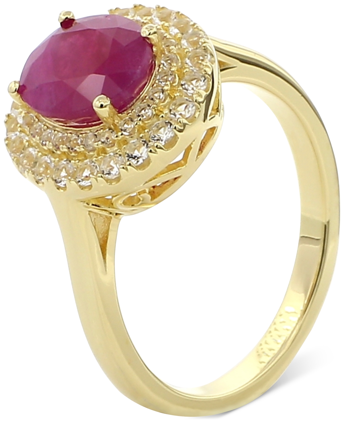 Macy's Sapphire (2 Ct. T.w.) & White Topaz (1/2 Ct. T.w.) Halo Ring In Gold-plated Sterling Silver (also In In Ruby