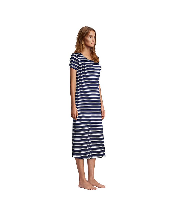 Lands' End Women's Supima Cotton Short Sleeve Midcalf Nightgown Dress