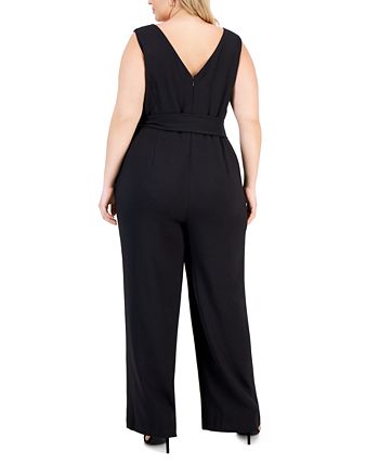 Kasper Plus Size V-Neck Sleeveless Belted Jumpsuit - Macy's