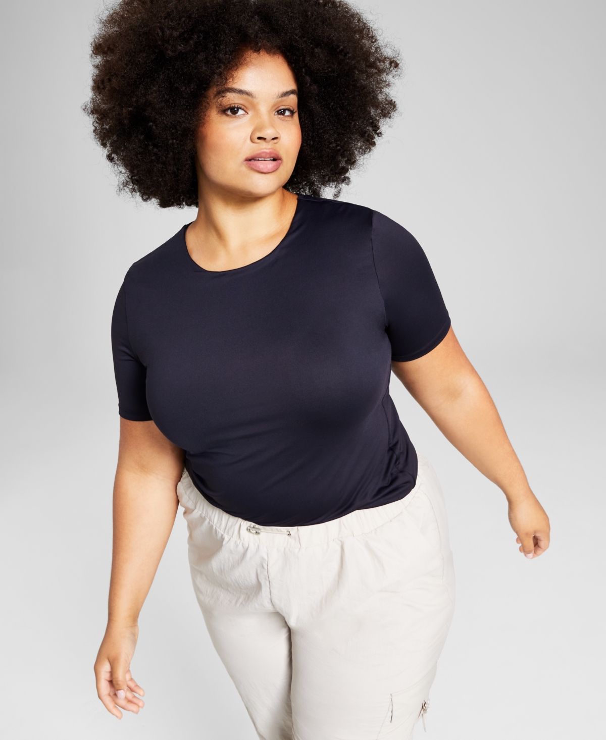 Shop And Now This Trendy Plus Size Second Skin Crewneck Short-sleeve T-shirt In Black